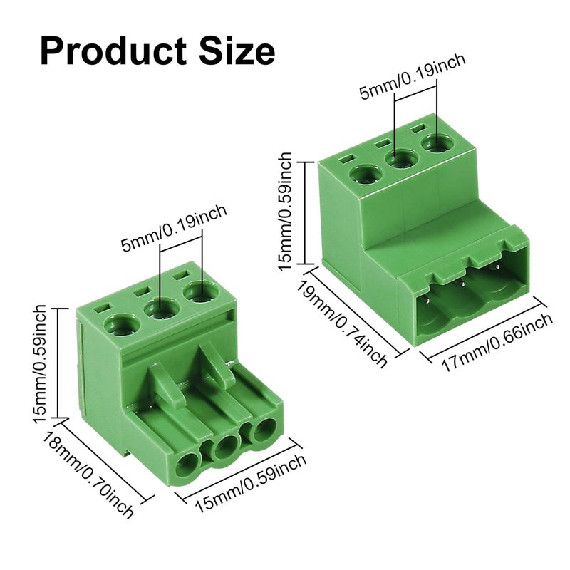 Meimom 10PCS 3 Pin 5.08mm Pitch Pluggable PCB Angle Screw Terminal Block Plug Connector Socket Panel Mount DIY with 10Pcs 3Pin Phoenix Plug - Image 2